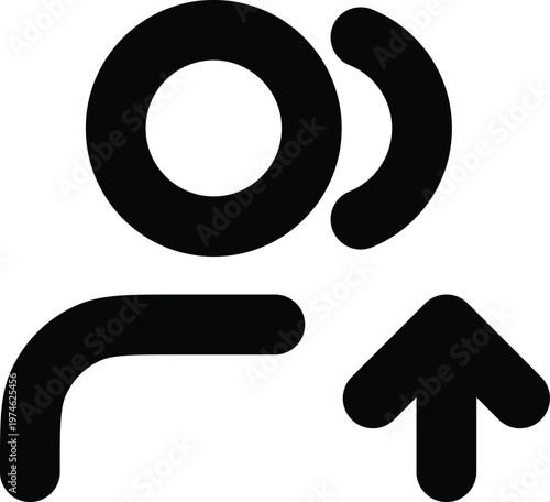 Abstract black and white figure with circular head and curved limbs