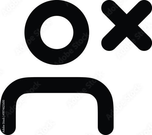 Black and white icon showing a person with crossed out circle and x marks