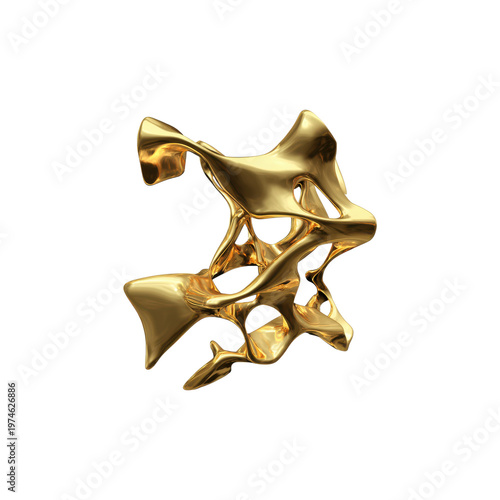 Abstract Gold Sculpture. Modern Art And Design Concept Isolated On Transparent Background