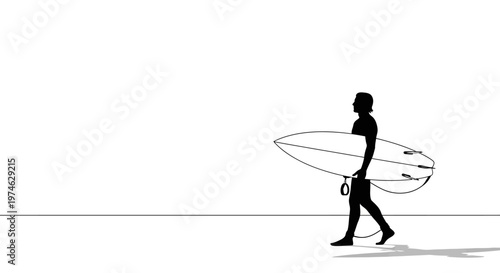 Silhouette of a Surfer Walking on Beach with Surfboard