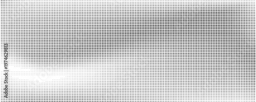 Grunge halftone gradient background. Faded grit noise texture. White and black sand wallpaper. Retro pixelated backdrop. Anime or manga style comic overlay. Vector graphic design textured template