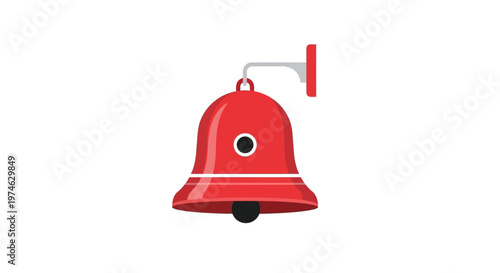 Red alarm bell icon with white background in flat design style