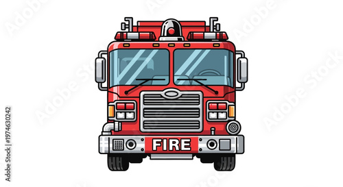 Front view illustration of a red fire truck on white background