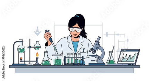 Female scientist conducting laboratory experiments with modern equipment