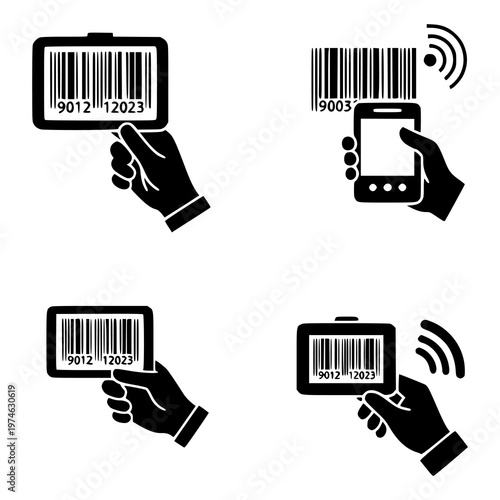 Hand holding device for scanning barcode, illustrating technology and data capture