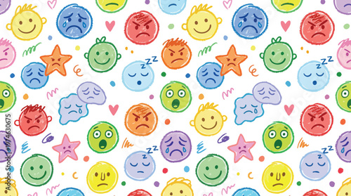 A colorful illustration of various cartoon faces and emojis on a white background Ai, eps, jpg, transparent background, png