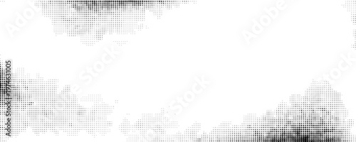 Grunge halftone gradient background. Faded grit noise texture. White and black sand wallpaper. Retro pixelated backdrop. Anime or manga style comic overlay. Vector graphic design textured template