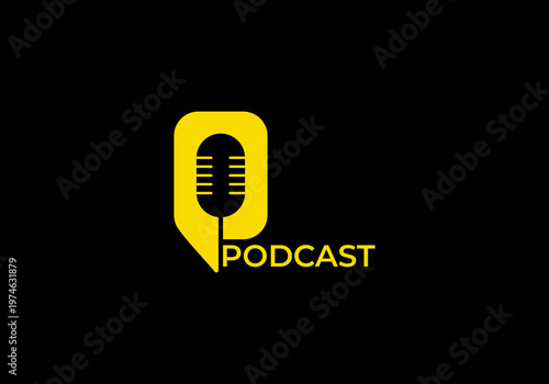 microphone podcast logo vector template