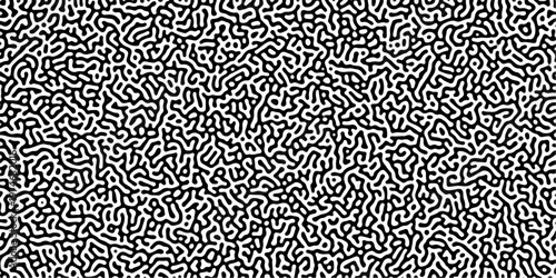 Turing reaction diffusion monochrome seamless pattern with chaotic motion .Linear design with biological shapes. Organic lines in memphis. abstract turing organic wallpaper background .	