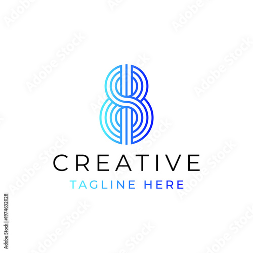 Number 8 line style modern logo design vector