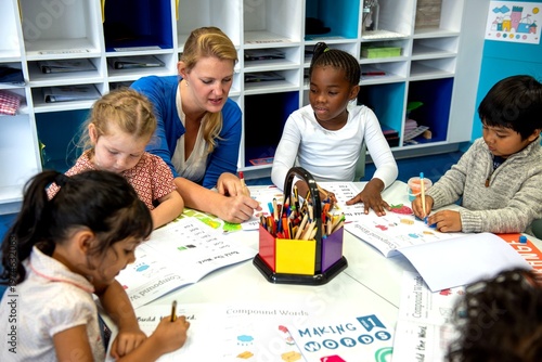 Obraz na płótnie Diverse children learning together.