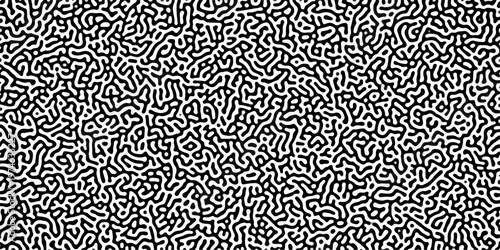 Turing reaction diffusion monochrome seamless pattern with chaotic motion .Linear design with biological shapes. Organic lines in memphis. abstract turing organic wallpaper background .	