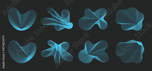 Abstract line shapes vector set. Amorphous flow graphic collection. Orhanic wave sound pulse forms.