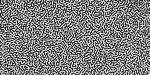 Turing reaction diffusion monochrome seamless pattern with chaotic motion .Linear design with biological shapes. Organic lines in memphis. abstract turing organic wallpaper background .	