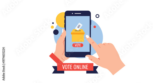 Hands holding a smartphone to cast an online vote in a digital ballot box for modern election convenience.