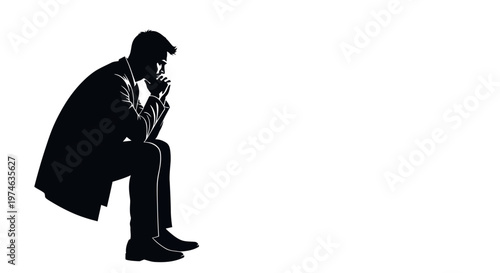 Silhouette of a thoughtful businessman sitting and contemplating