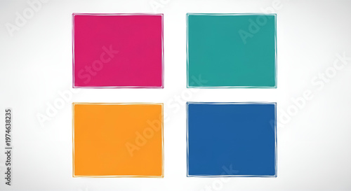 Four colorful hand-drawn square frames in a grid layout on a clean white background.