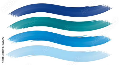 Four wavy brushstrokes in various shades of blue and teal isolated on a white background.