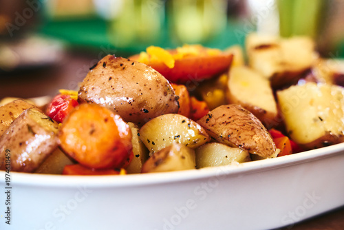 fried potatoes and vegetables with sea salt
