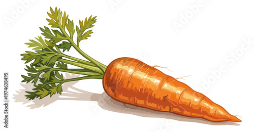 Fresh orange carrot with green leaves isolated