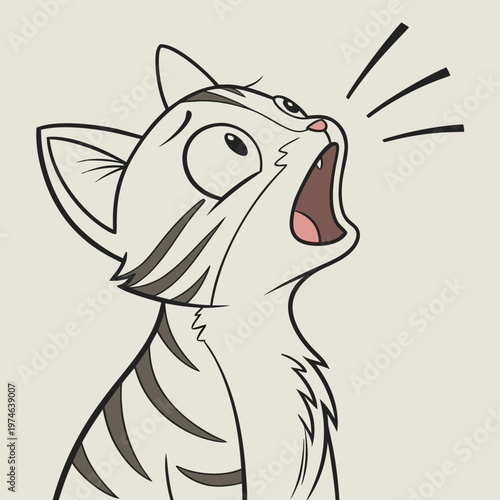 Cartoon tabby cat with mouth open screaming