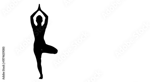 Silhouette of a Woman in Tree Pose (Vrksasana) against a White Background