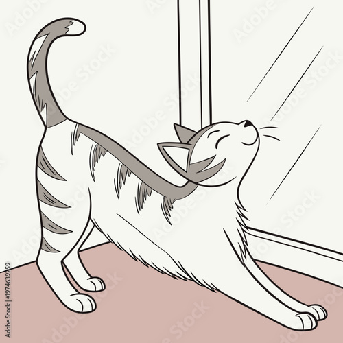 Cat stretching and smelling at window with eyes closed