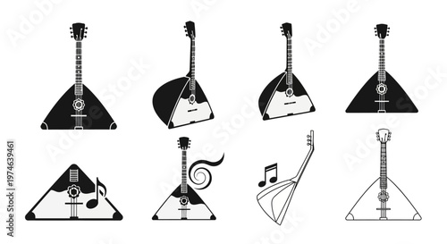 Balalaika Icon Set: Traditional Russian Folk Musical Instruments Collection