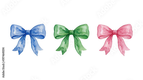 Three watercolor bows on white background