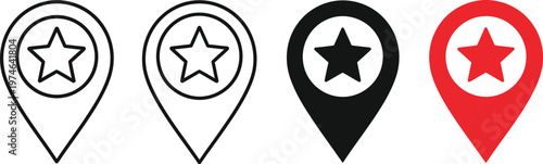 Location star favorite icon set. Social media symbol. Map pointer with star icons. rating symbol reward signs. representing a favorite