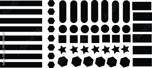 Decal sheet with black markings stars rectangles and elongated shapes