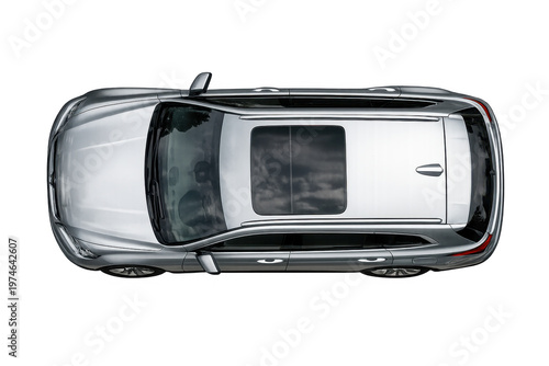 Silver suv car top view with sunroof