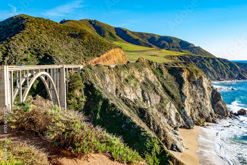 The iconic Bixby Creek Bridge spanning the rugged coastal cliffs of Big Sur, California