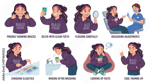 Character Set Daily Dental Care and Oral Healthcare Activities Poses Collection