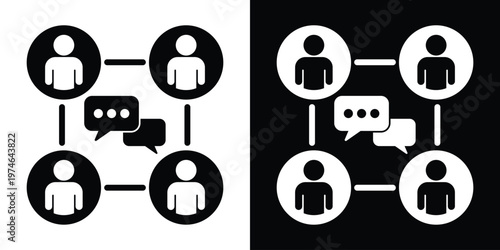 Foto Vector icon of four people connected in a network with speech bubbles