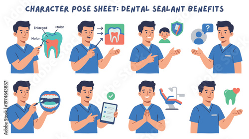 Dental Sealant Benefits Explained Healthcare Medical Poses and Activities Character Set
