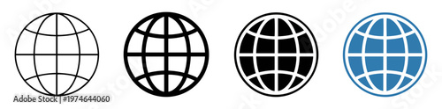 globe web website icon set flat thin