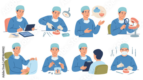 Professional Dental Care and Medical Healthcare Character Set Various Poses and Activities Collection