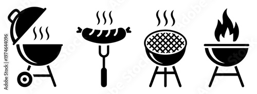 bbq grill sausage barbecue icon set