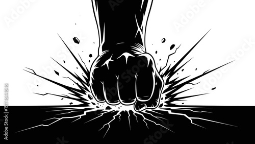 Schilderij op canvas Fist Punching Ground Breaking Impact
