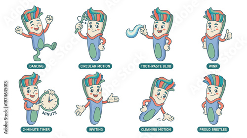 Playful Character Set illustrating Dental Care & Healthcare Medical Poses and Activities Collection