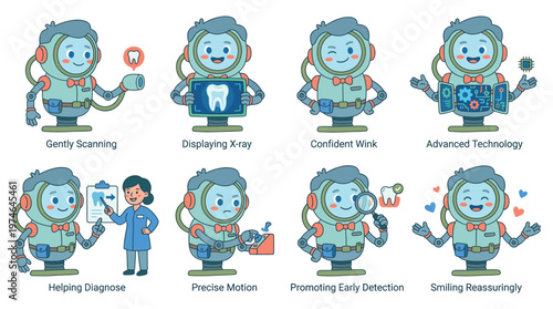 Dynamic Character Set Dental Care Robot Poses for Medical Healthcare Activities Collections