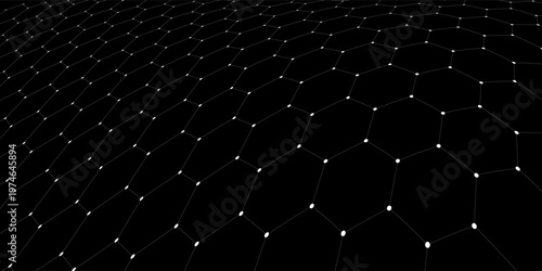 Black background. Dark hexagon carbon fiber texture. Navy blue honeycomb metal texture steel background. Web design template vector illustration EPS 10.
