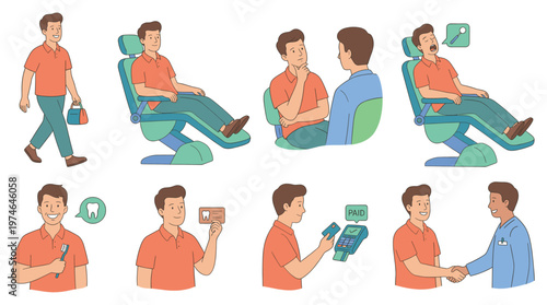 Character Set Dental Care Healthcare Poses and Activities Collection for Patients