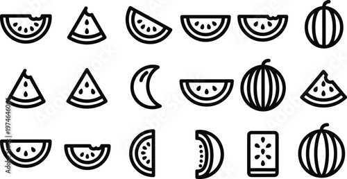Black line watermelon slices and whole fruits