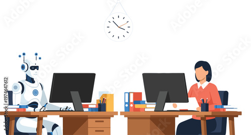 Robot and Human Co-working in an Office Setting with Computers for Enhanced Collaboration and Productivity in Modern Workspaces