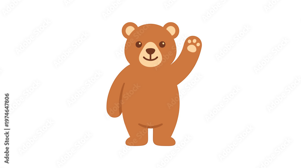 Fototapeta premium Cute cartoon brown bear waving hello, friendly character, isolated on white background