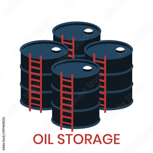 Oil Storage: Oil barrels arranged, ready to store fuel. Represents the energy sector.