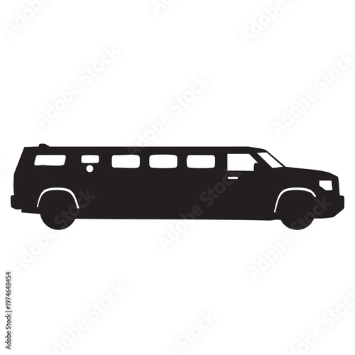 Black silhouette of a long stretch limousine a symbol of luxury and transport isolated on a white background for design