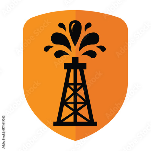Oil Well Icon: An elegant icon of an oil well erupting oil is depicted, set within a shield shape, conveying the essence of industry and resources.